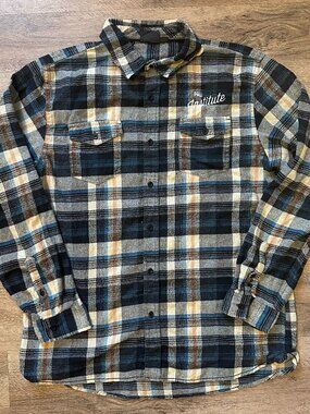 Burnside Casual Button Down Mens Yellow Blue XL Plaid Rugged Flannel Shirt